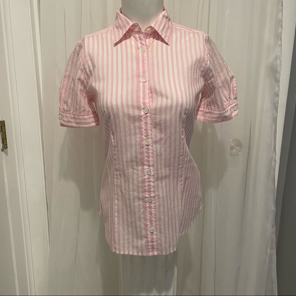 J.CREW PINK STRIPED COTTON BLOUSE SHIRT S/2